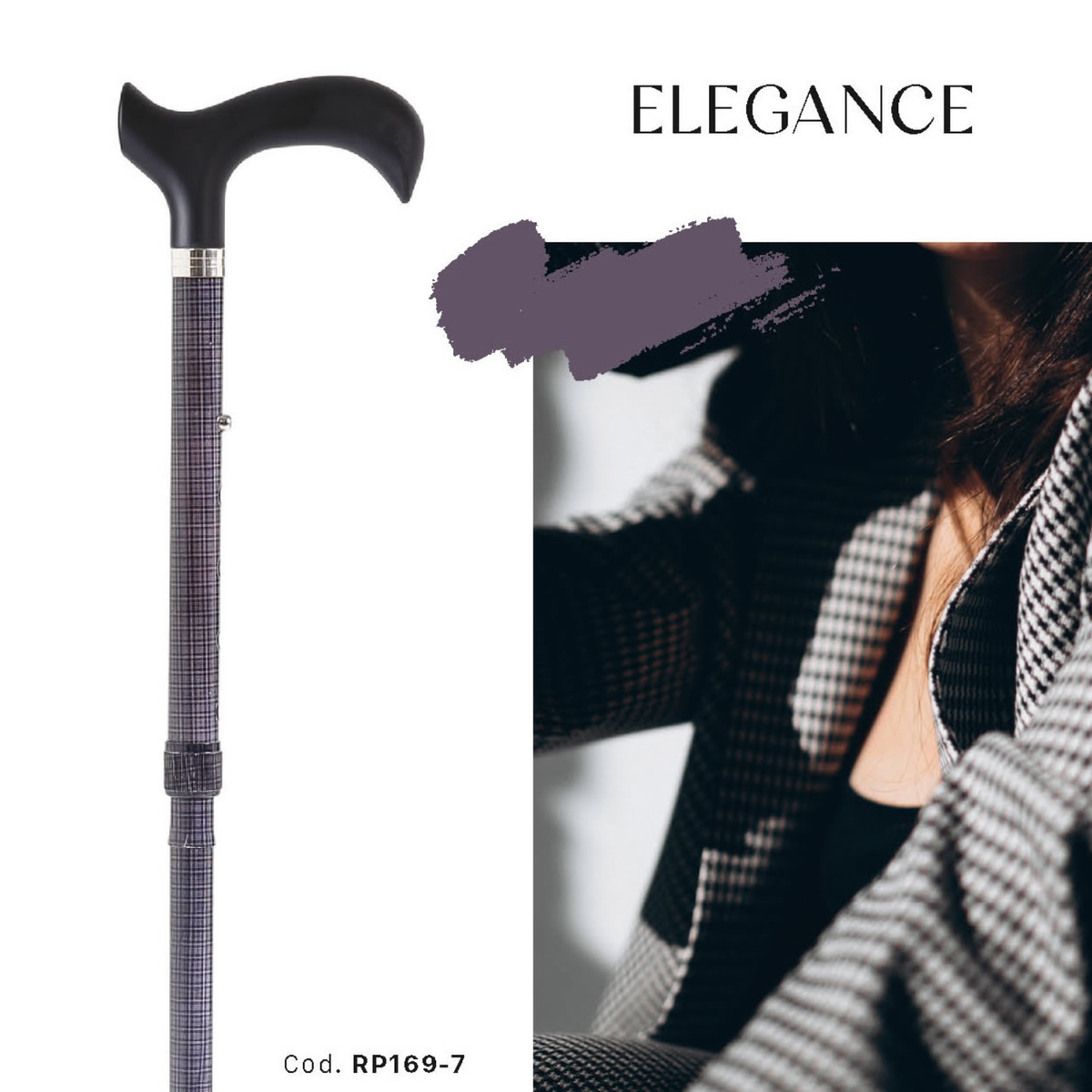 Bastone in alluminio fantasia con manico Derby in ABS e TPR – Brio RP169