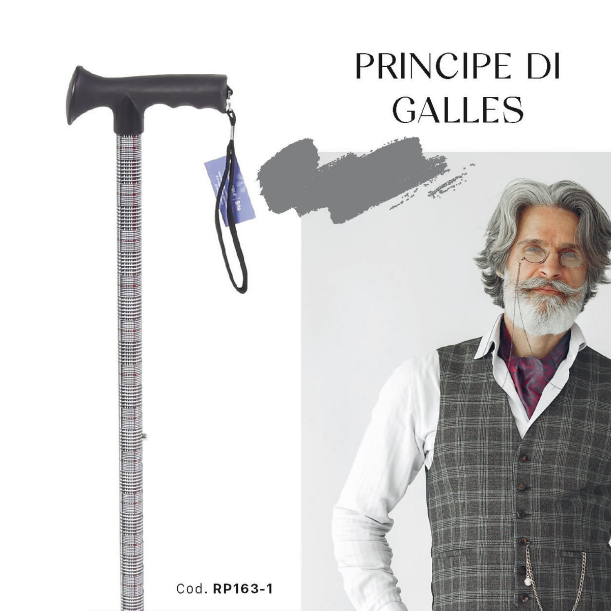 Bastone in alluminio fantasia con manico a T morbido nero – BRIO RP163