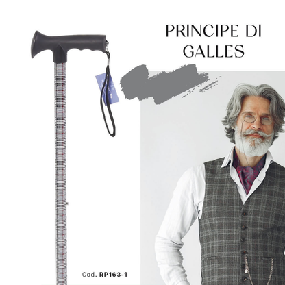 Bastone in alluminio fantasia con manico a T morbido nero – BRIO RP163