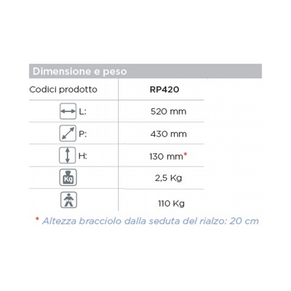 Rialzo per WC 13cm con blocco centrale e braccioli